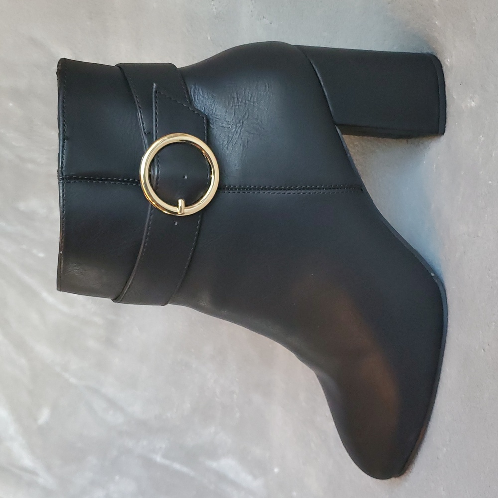 ELOQUII ELEMENTS Brigitte Black Faux Leather Ankle Zip Block Heel Boots SIZE:10W